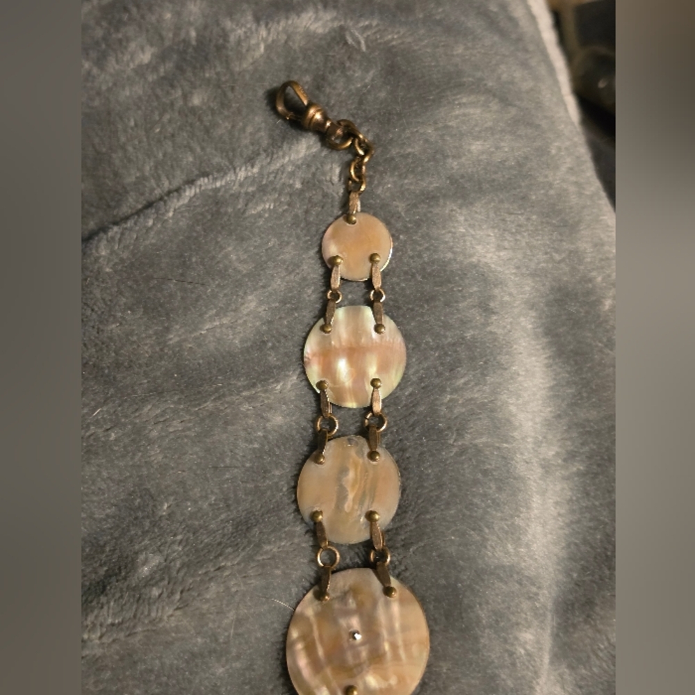 Gold Link Watch Fob with Mother Of Pearl 1920's